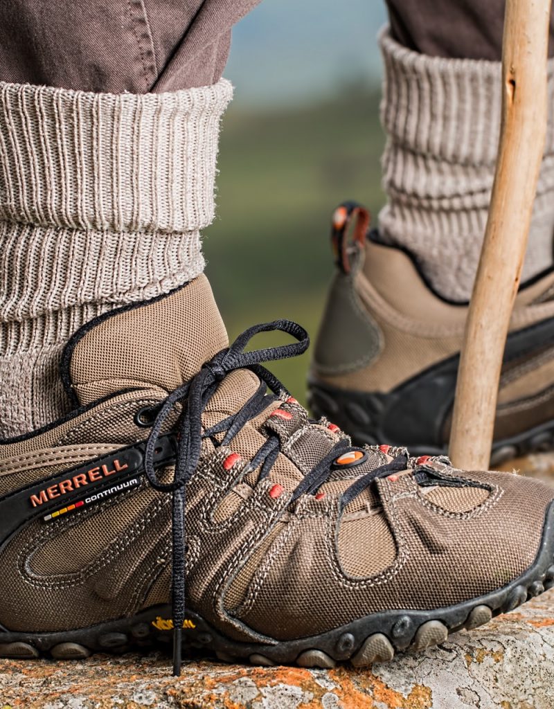 Brown and gray hiking boots